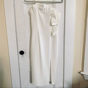 Do+Be Women's Bridal Dress - Strapless Ruffle Midi Bodycon White Size Large